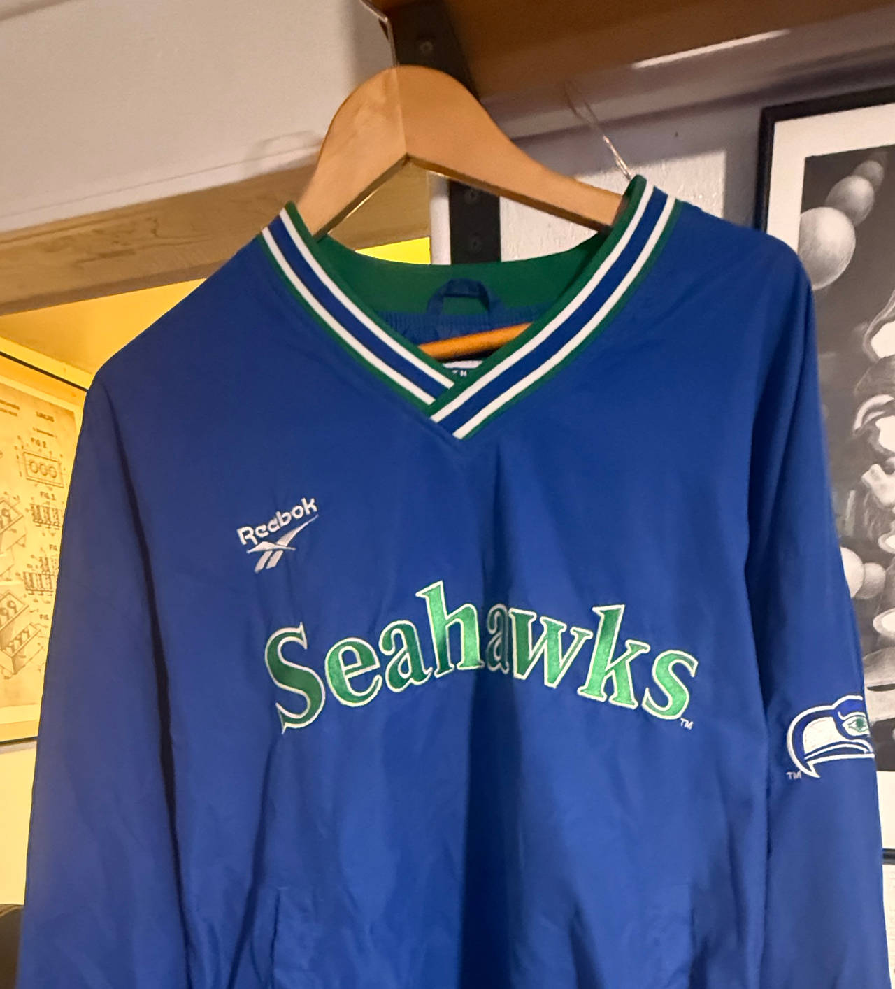 XXL!!! Reebok Vintage Seattle Seahawks V-Neck Windbreaker Pullover 1989
