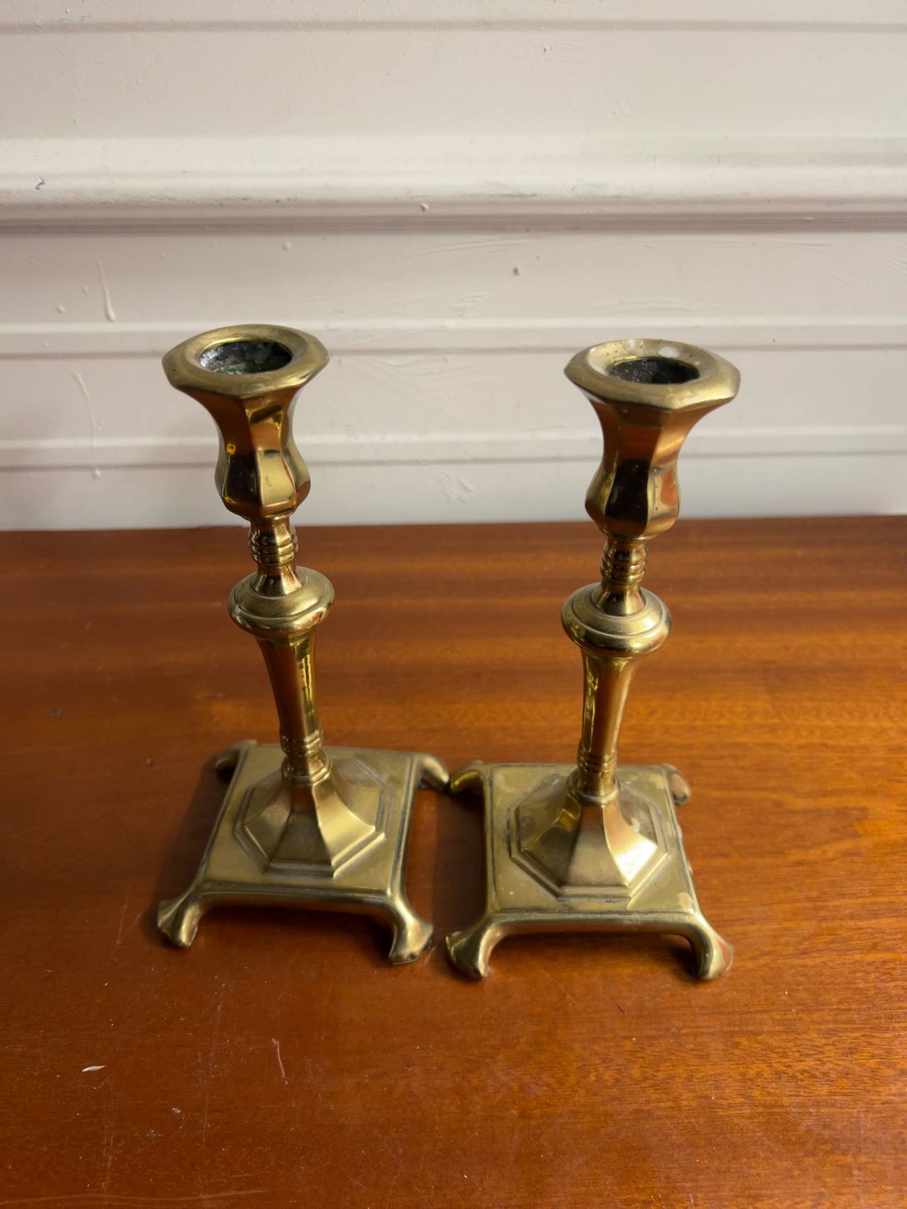 Antique Brass Candlestick Pair made in England