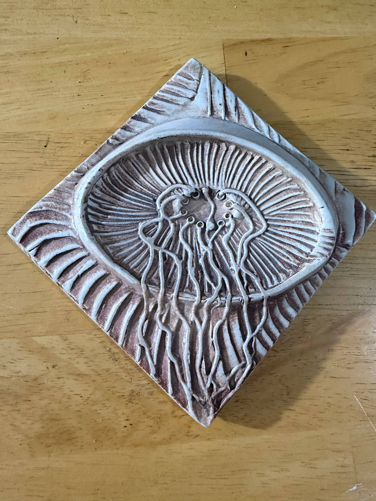 Natalia Surving 1995 Jellyfish Relief Wall Tile Art