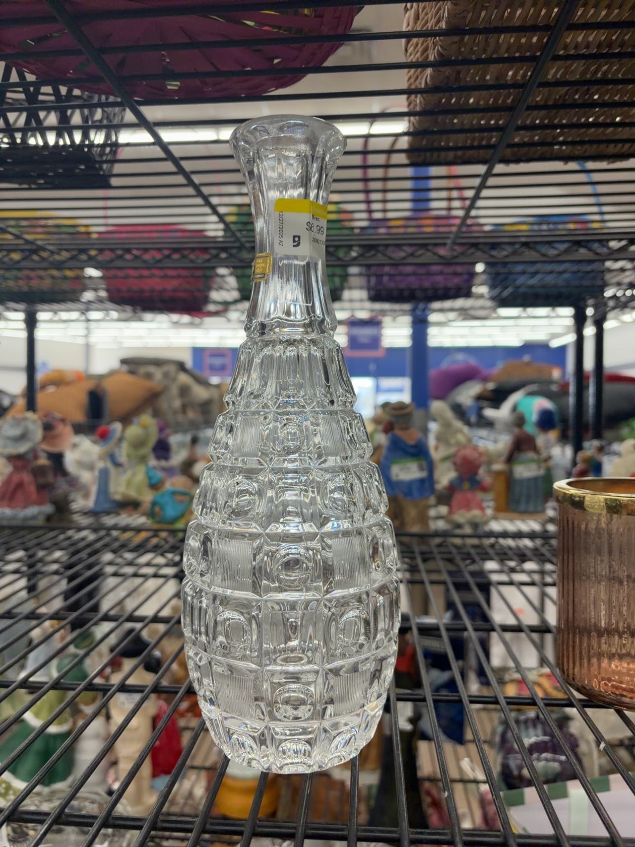 Vintage German Lead Crystal Block Thumbprint Decanter