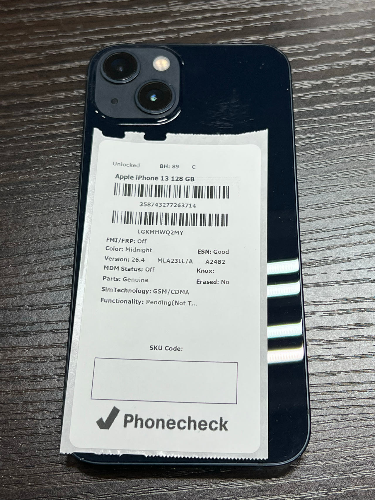 Apple iPhone 13 128GB Midnight unlocked 89% battery health