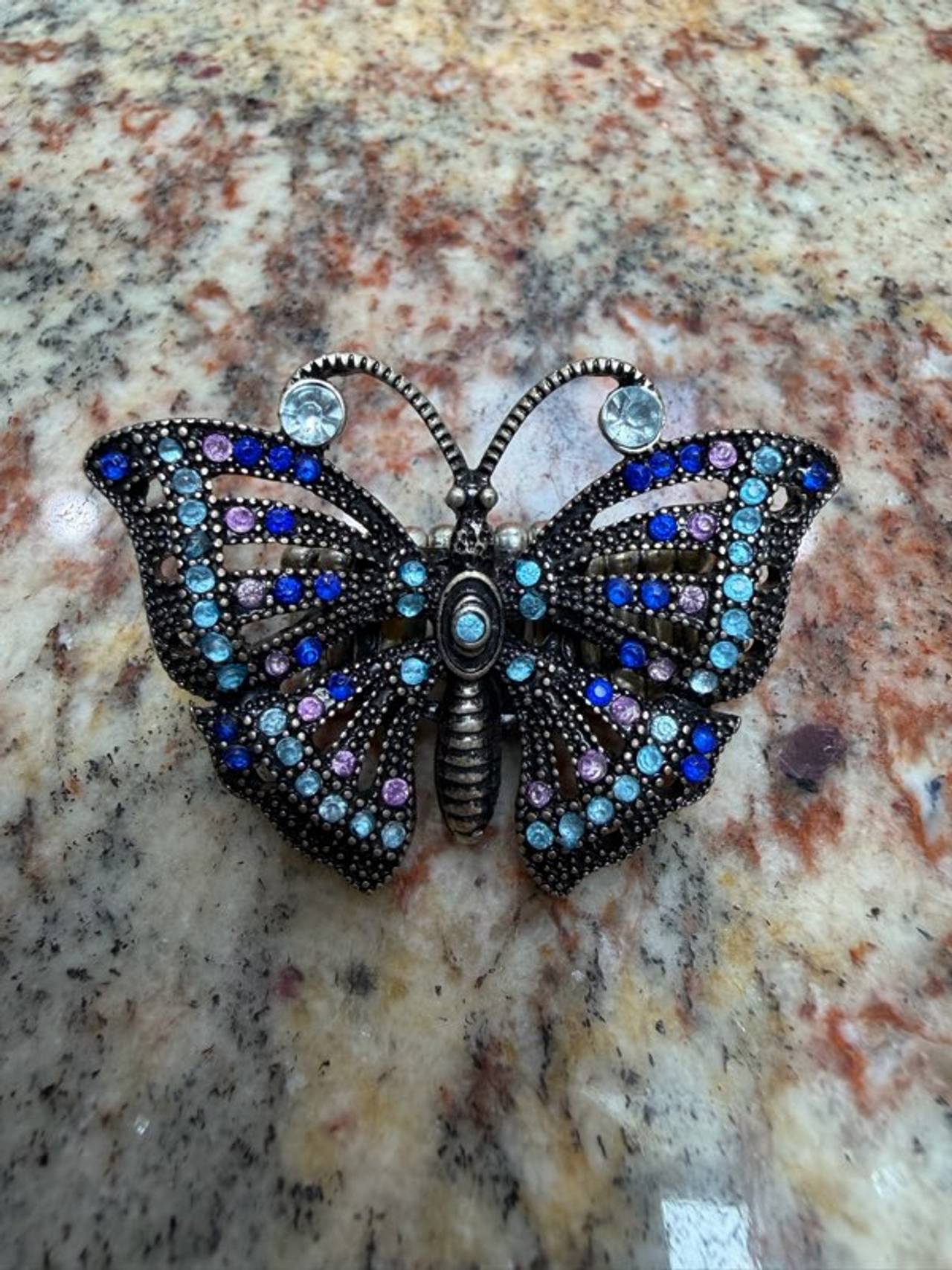 Paparazzi Social Butterfly Blue Rhinestone Stretch Ring