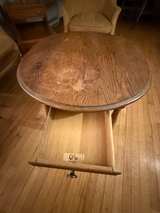 Vintage Oak Round Side Table with Drawer - Image 2