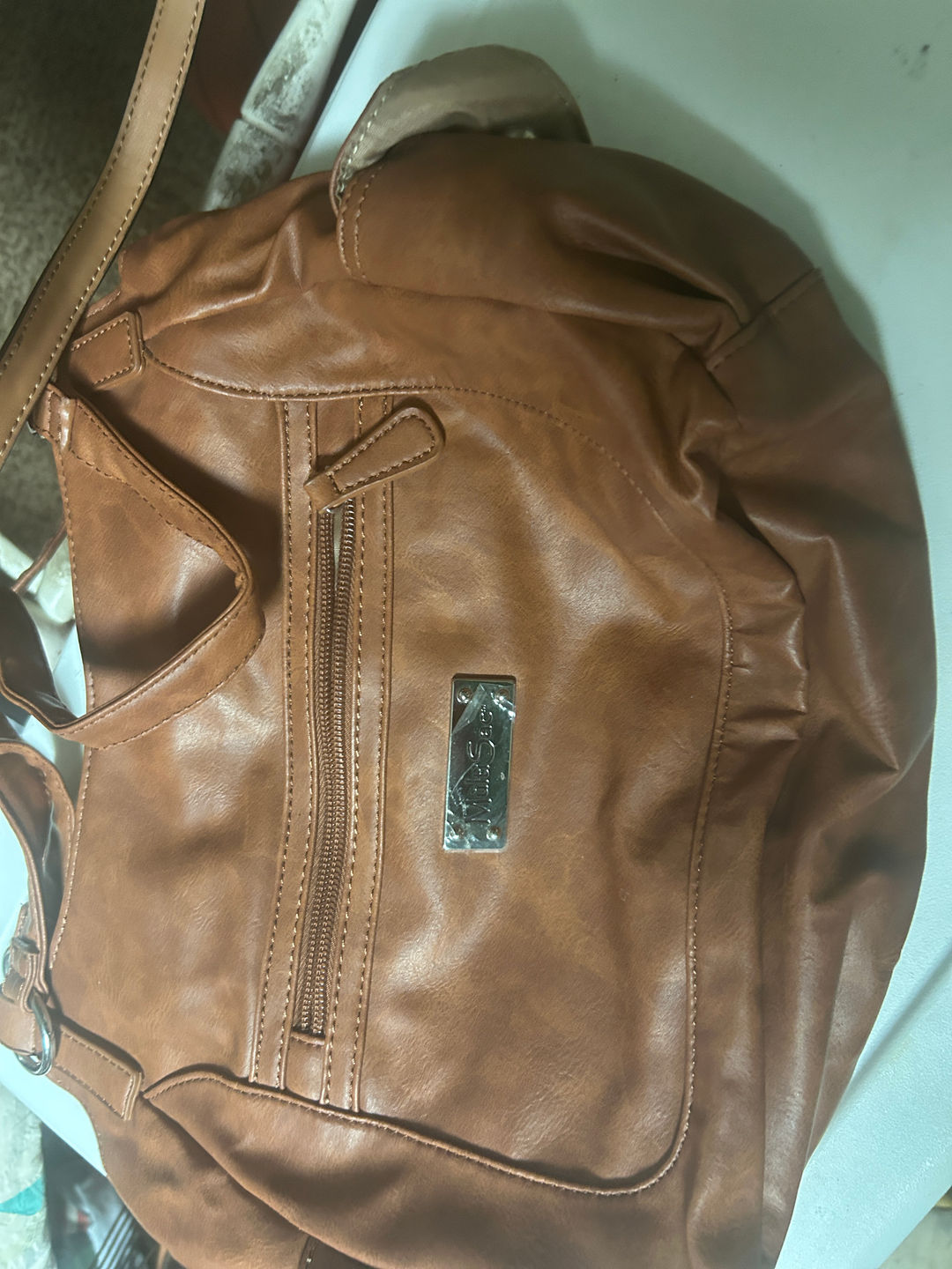 Brown Faux Leather Shoulder Bag
