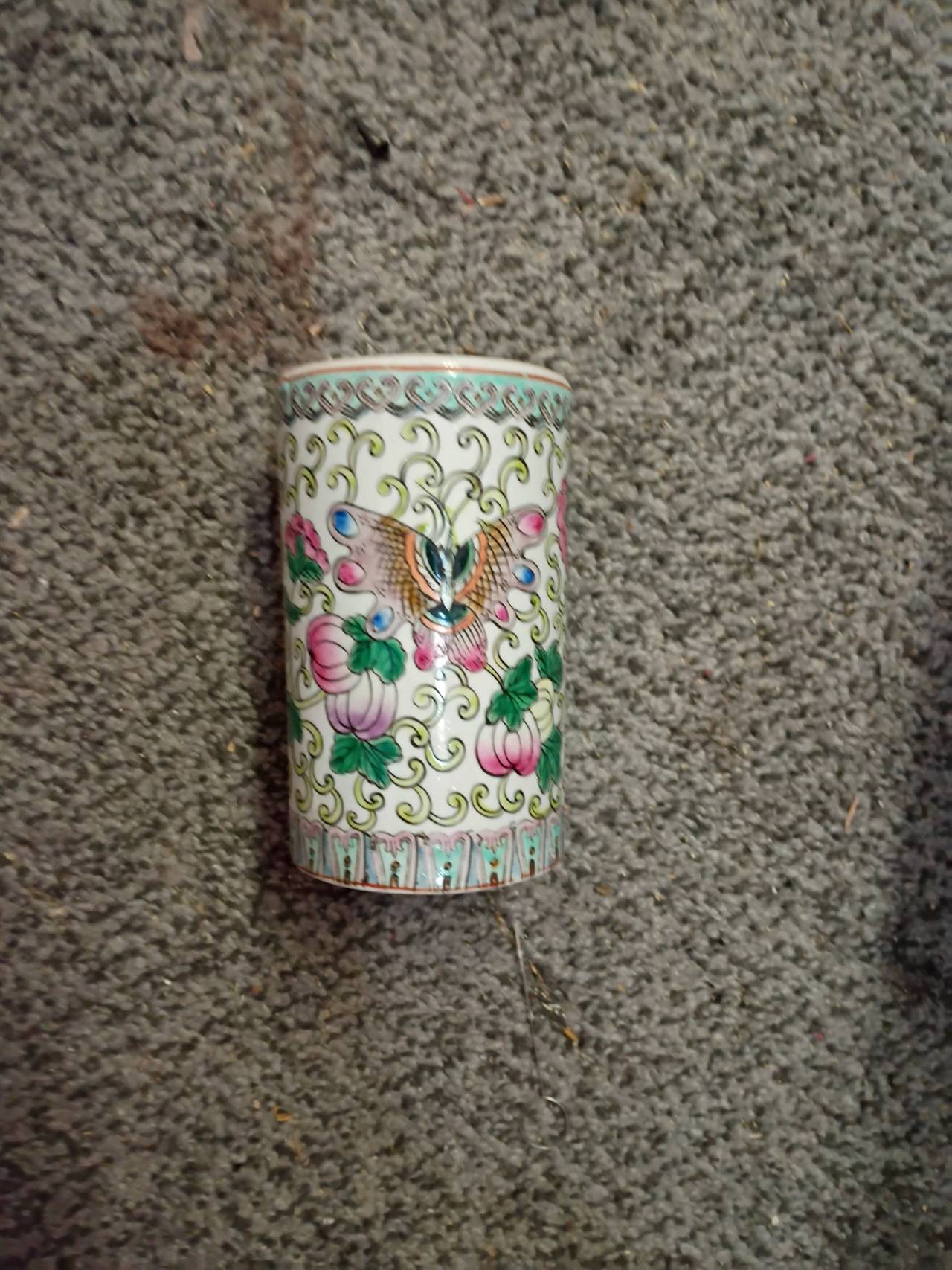 Vintage Chinese Famille Rose Porcelain Butterfly Brush Pot