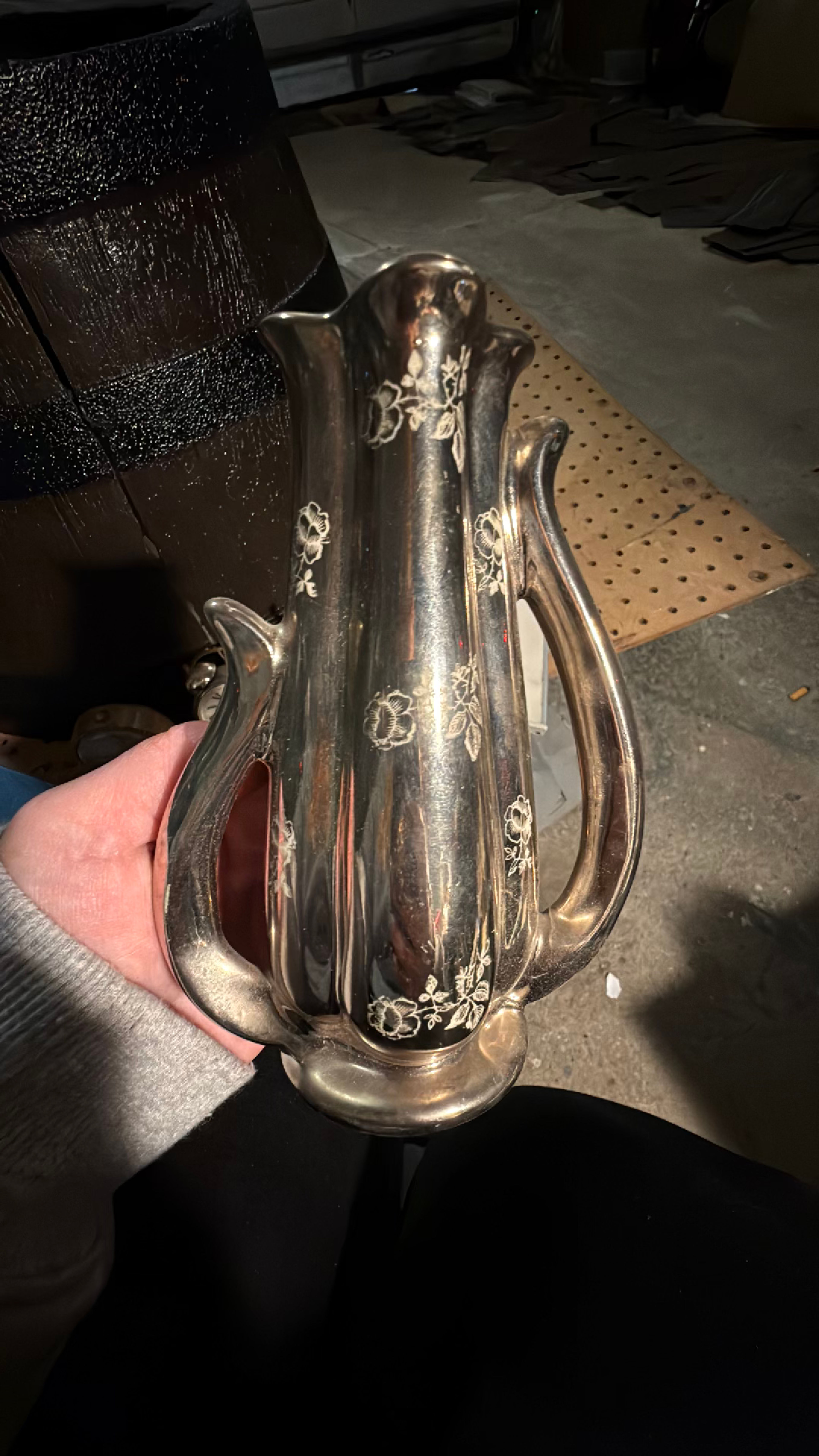 Pearl China Vintage Hand-Decorated Platinum Rose vase - Image 2