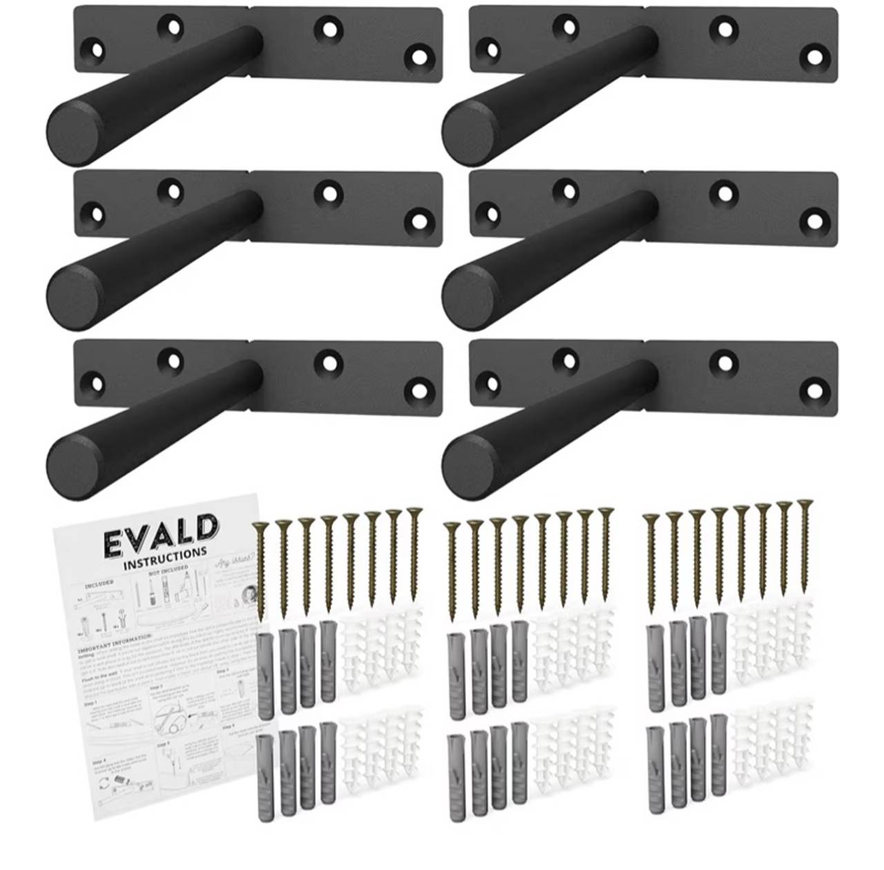 EVALD Heavy Duty Floating Shelf Bracket | 6-Inch Floating Mantel Mount Black