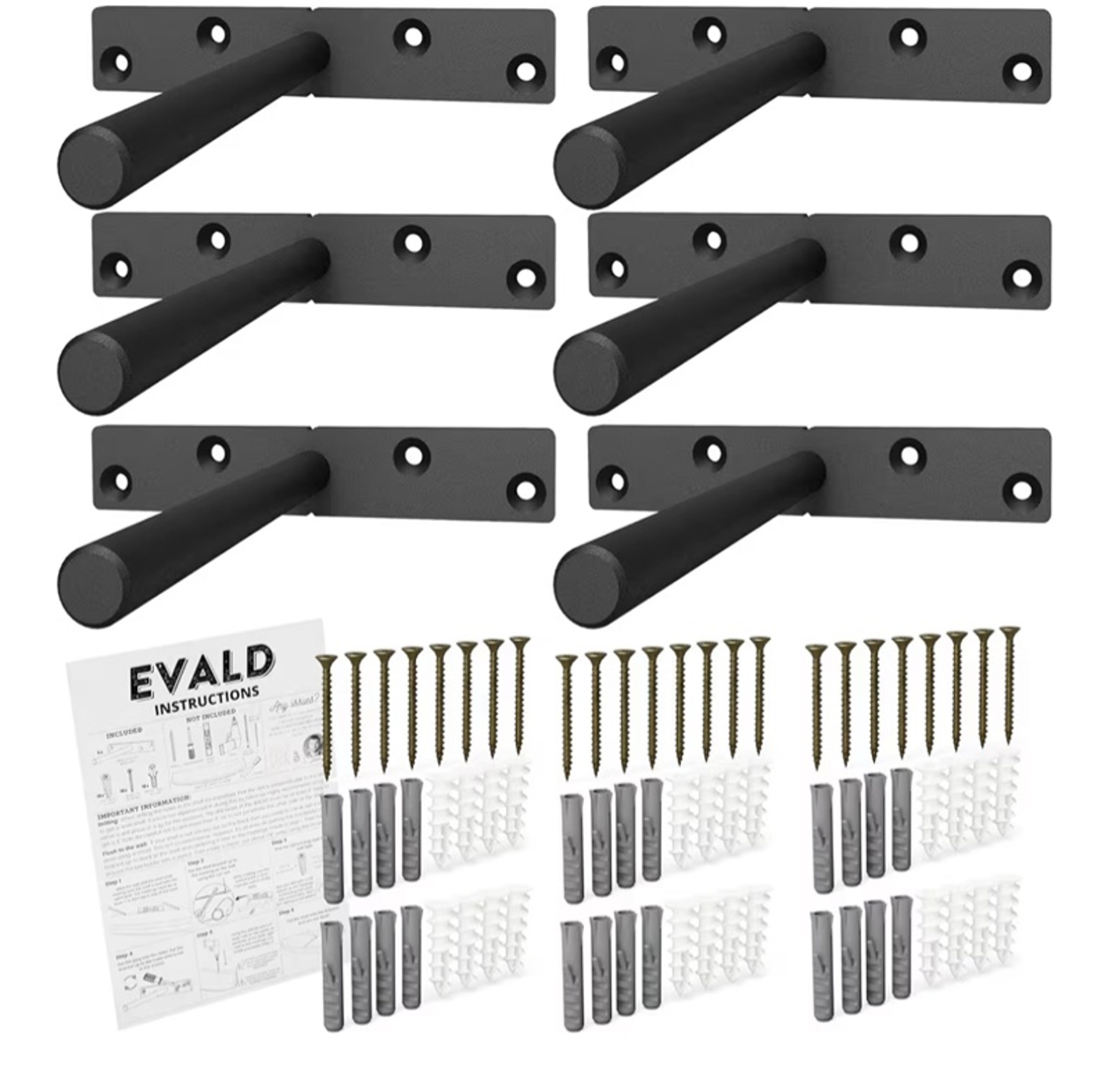 EVALD Heavy Duty Floating Shelf Bracket | 6-Inch Floating Mantel Mount Black