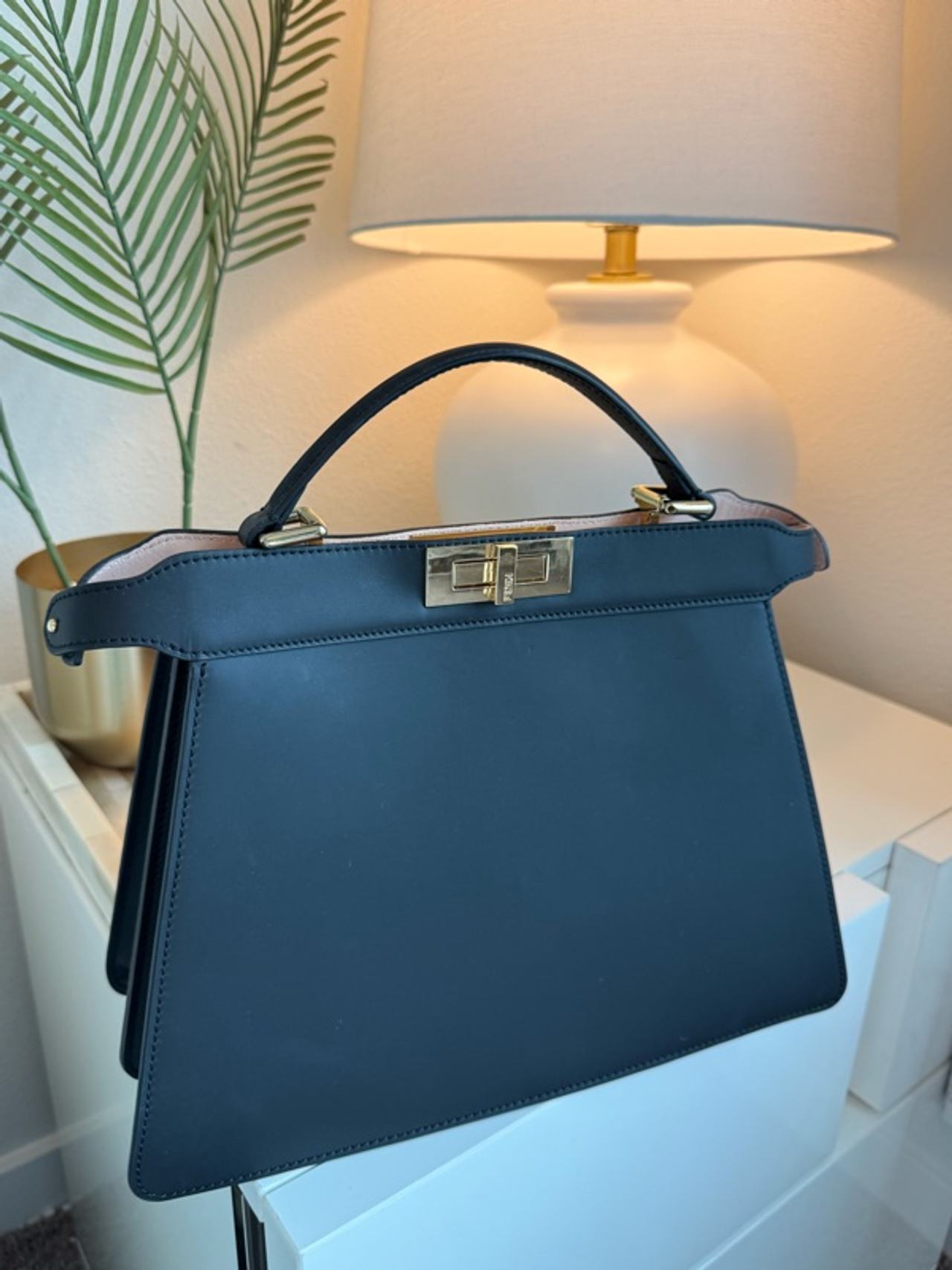 Fendi Peekaboo Leather Handbag Navy