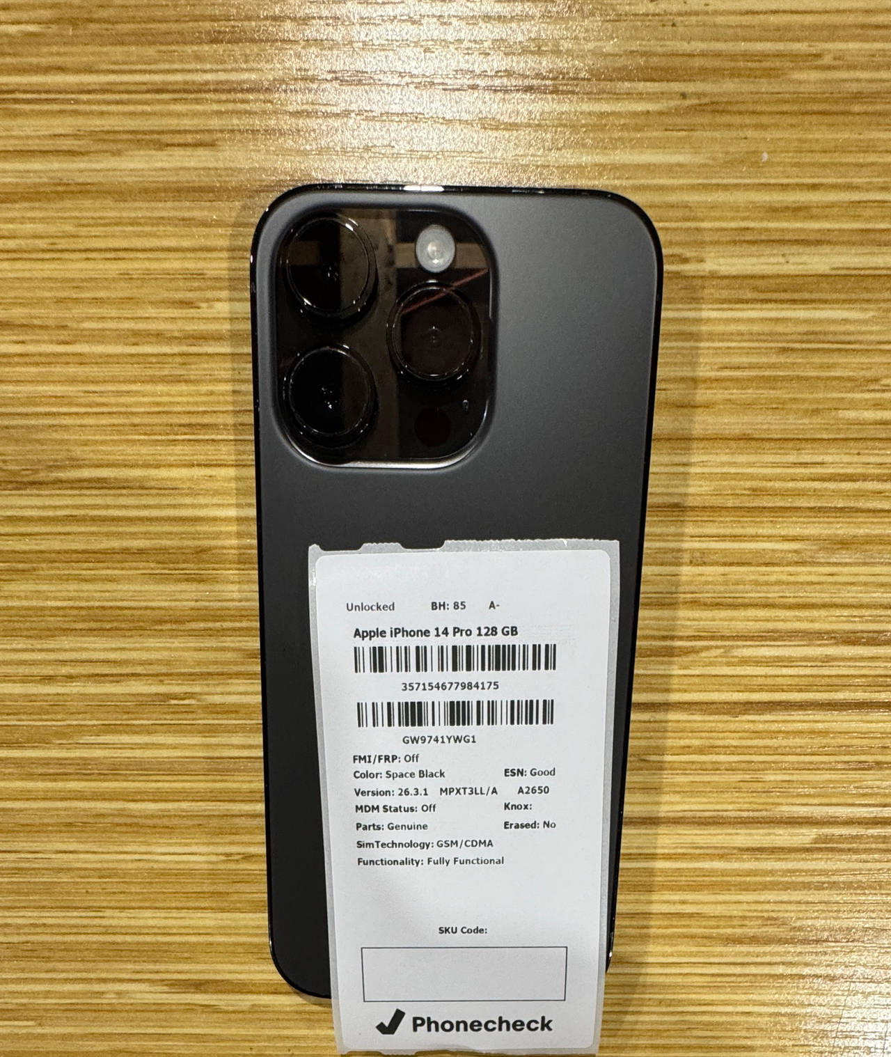 Apple iPhone 14 Pro 128GB Space Black Fully Unlocked 85% Battery