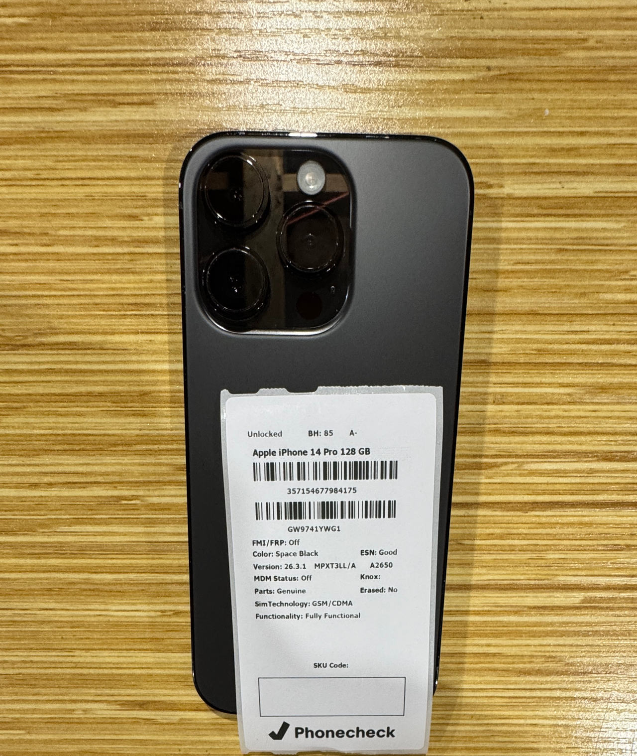 Apple iPhone 14 Pro 128GB Space Black Fully Unlocked 85% Battery