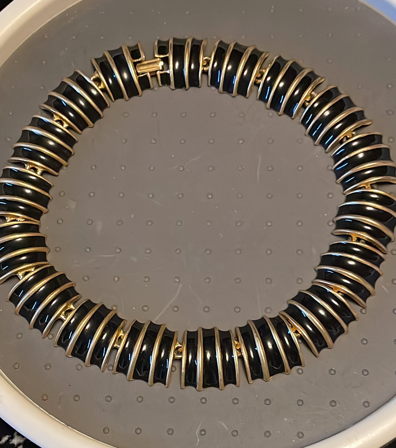 Vintage Trifari Black Enamel Ribbed Choker Necklace