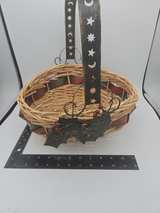 Wicker Basket with Celestial Metal Handle and Holly Accents - Image 3