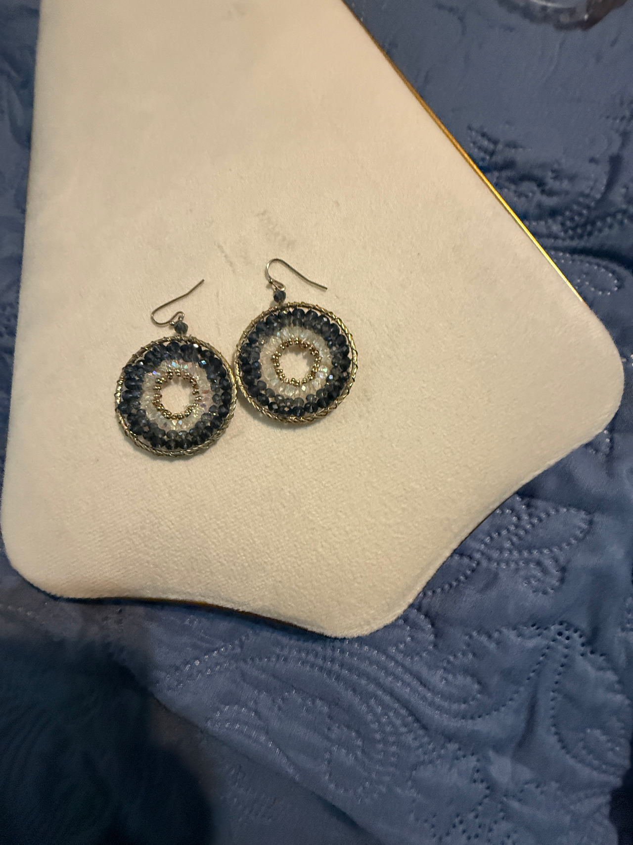 Beaded round Earrings shades of blue