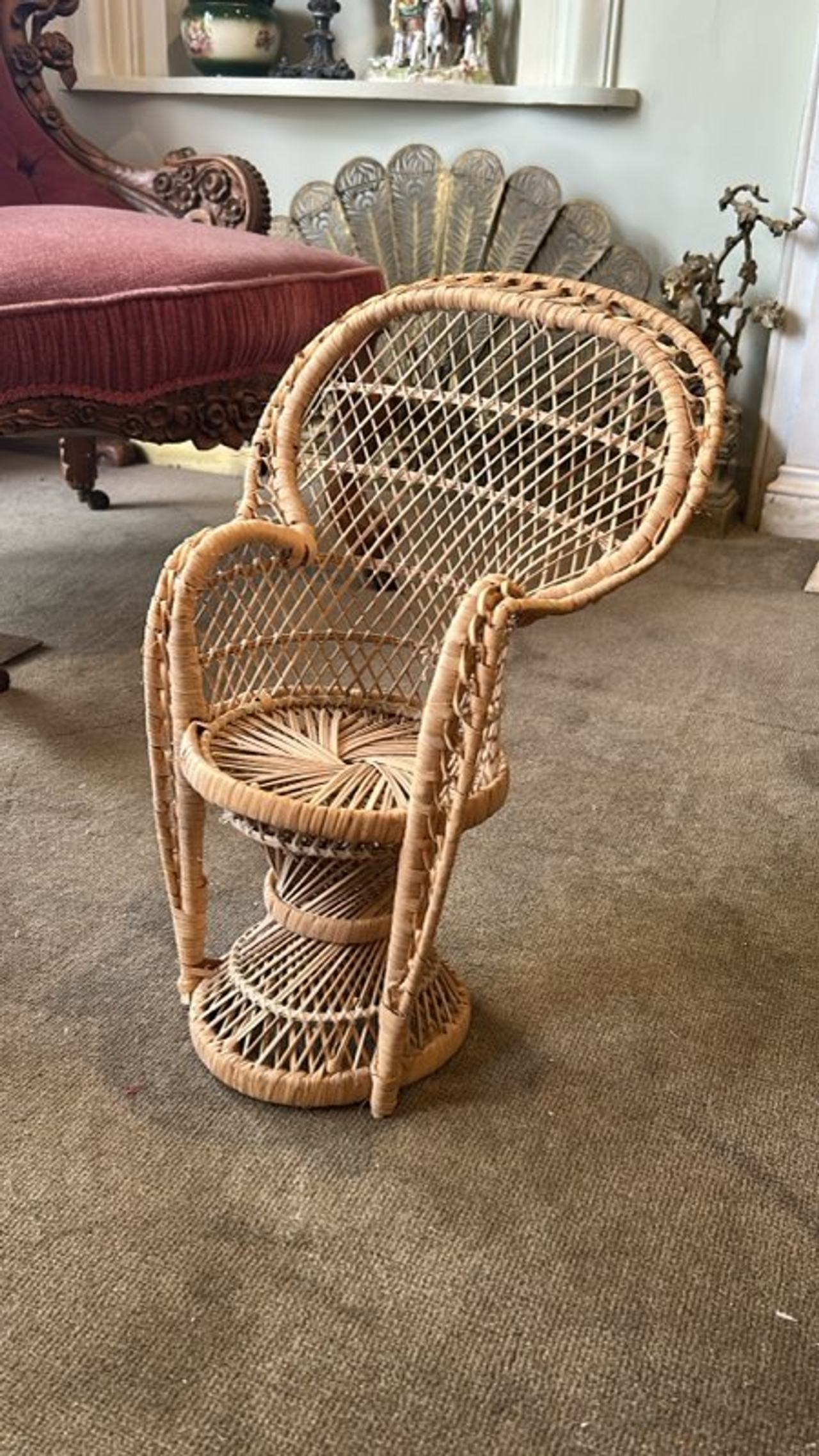 Wicker Peacock Doll Chair