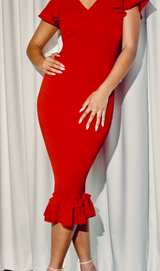 V-Neckline Butterfly Sleeve Contrast Shirring Midi Dress  - Image 2