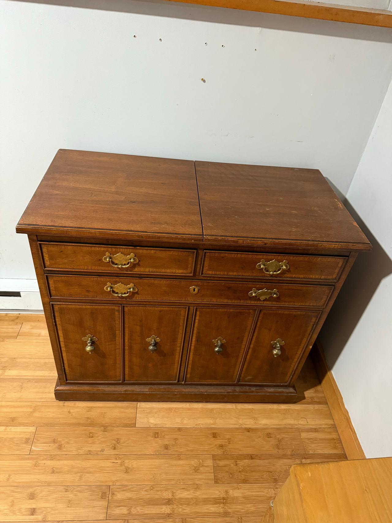Vintage Wooden Flip Top Server Buffet Cabinet
