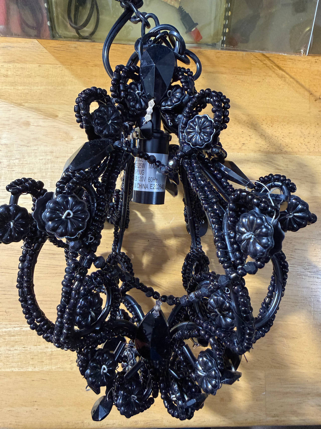 Black Beaded Chandelier Hanging Lamp Gothic Vintage Style Crystal Accent Light