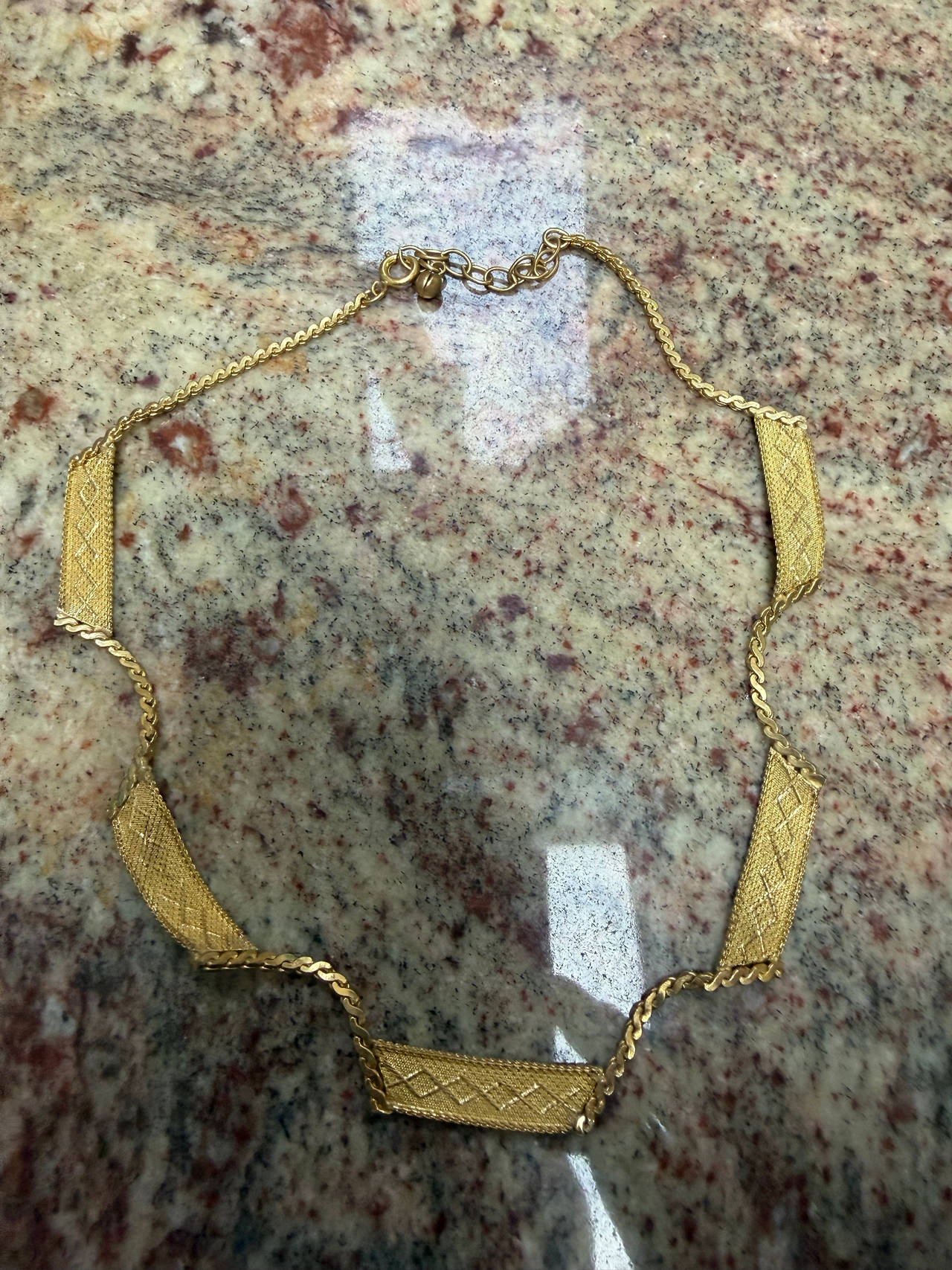 Vintage Gold-Tone Textured Bar Panel Necklace