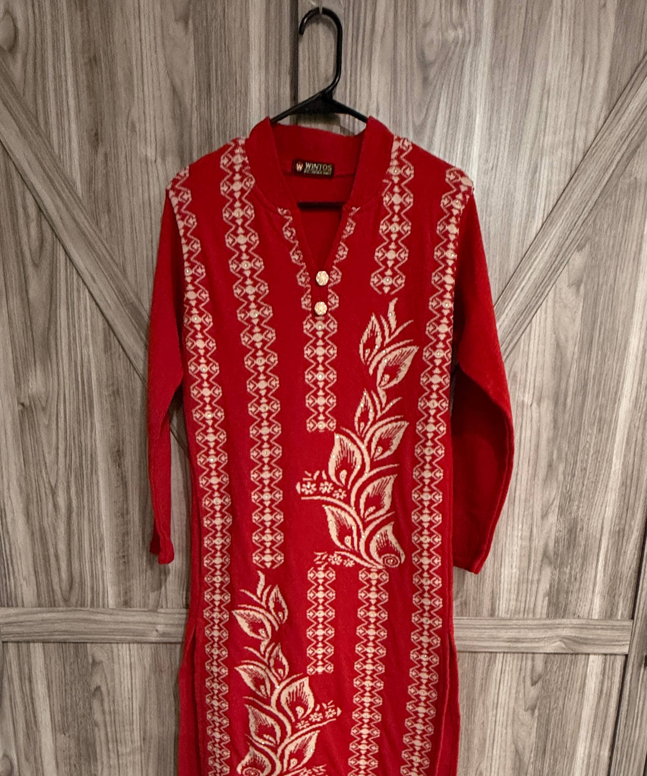 Wintos Red Woolen Kurti Sweater Dress with pocket size M/L