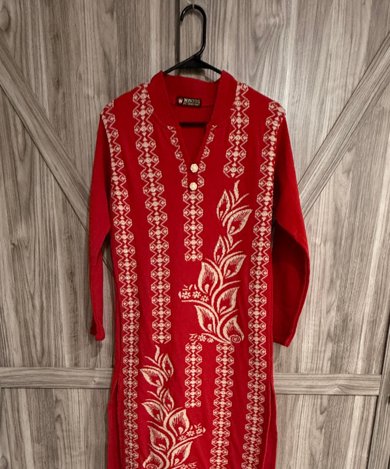 Wintos Red Woolen Kurti Sweater Dress with pocket size M/L