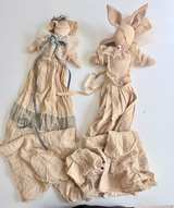 2 Vintage Style tea stain Cloth Bunny Doll Set. - Image 1