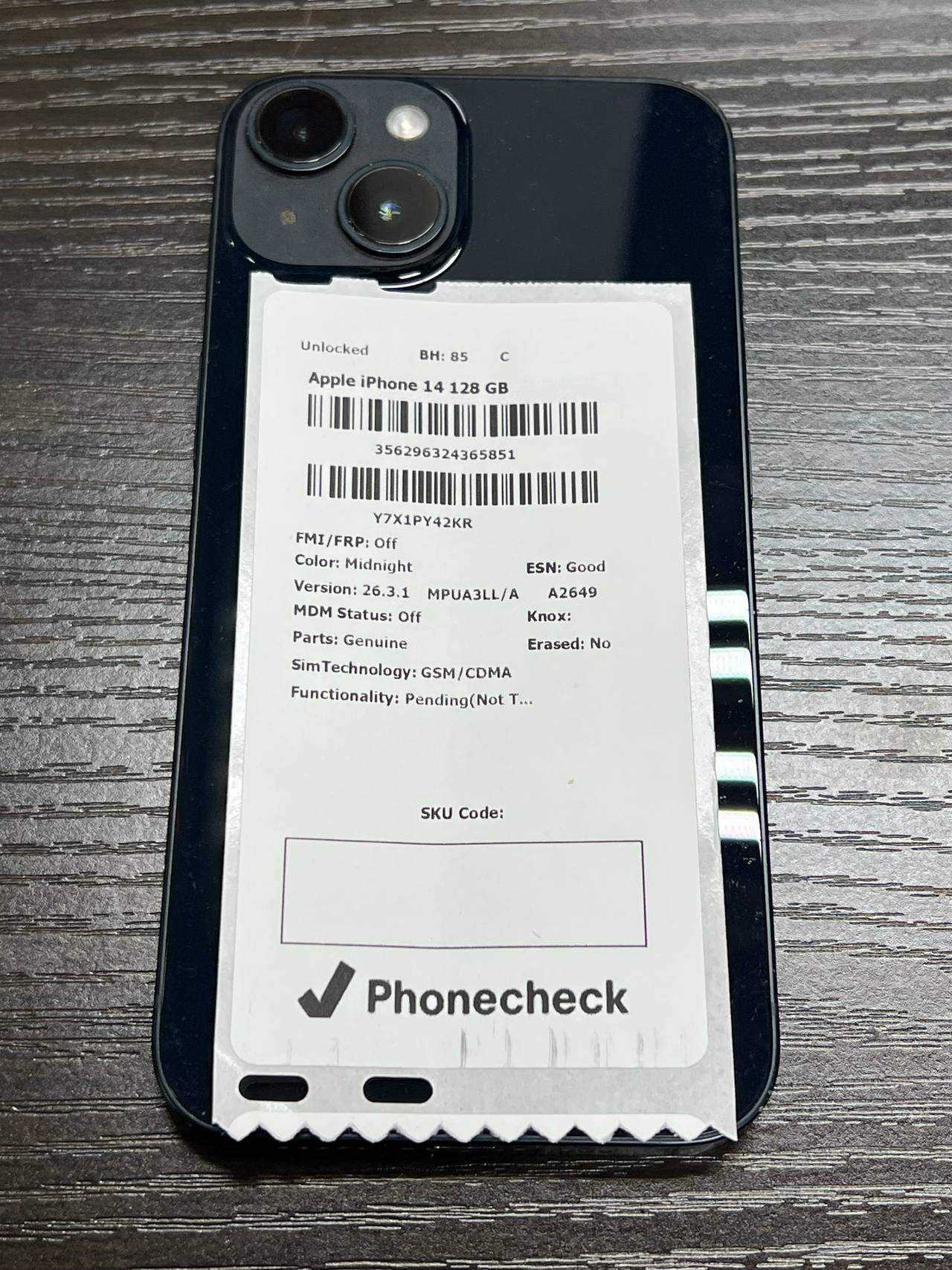 Apple iPhone 14 128GB Midnight Unlocked 85% Battery