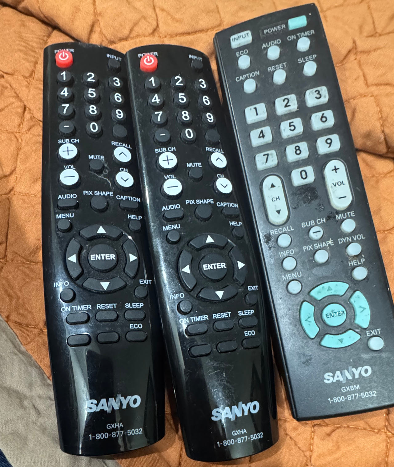 Three (3) Sanyo GXHA / GXBM TV Remote Control