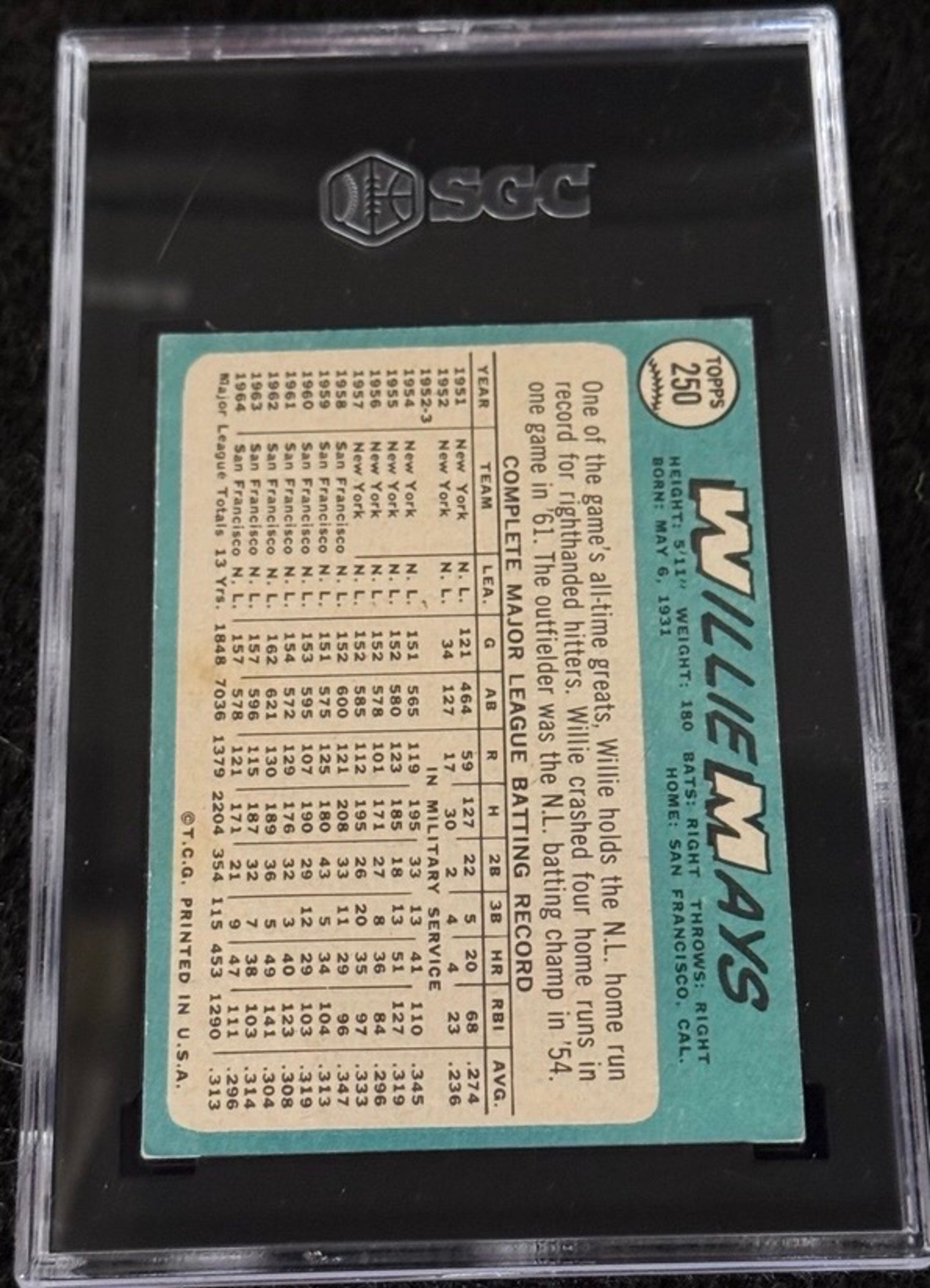 1965 Topps Willie Mays #250 SGC 4 - Image 2