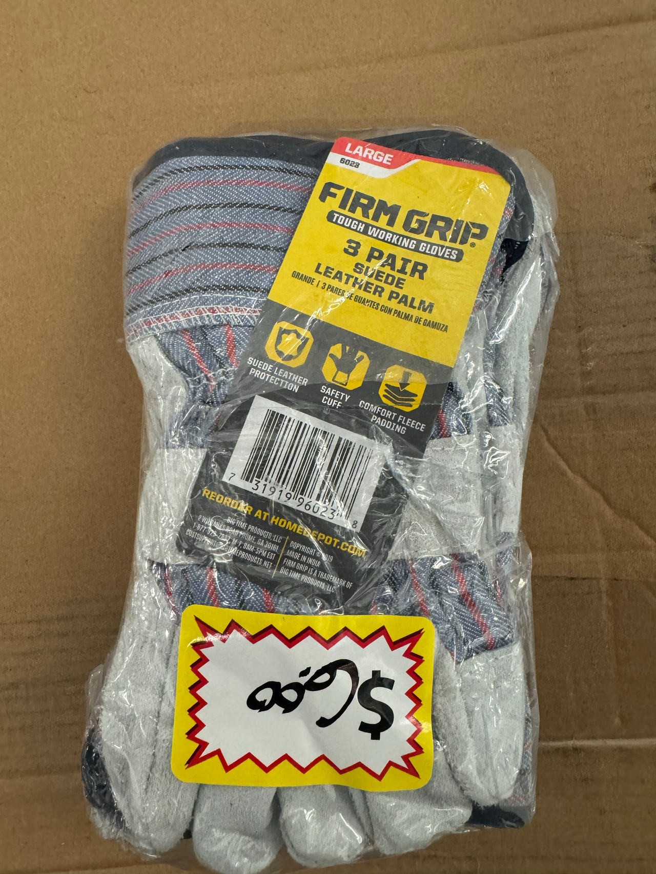 New Firm Grip Suede Leather Palm Work Gloves 3-Pack