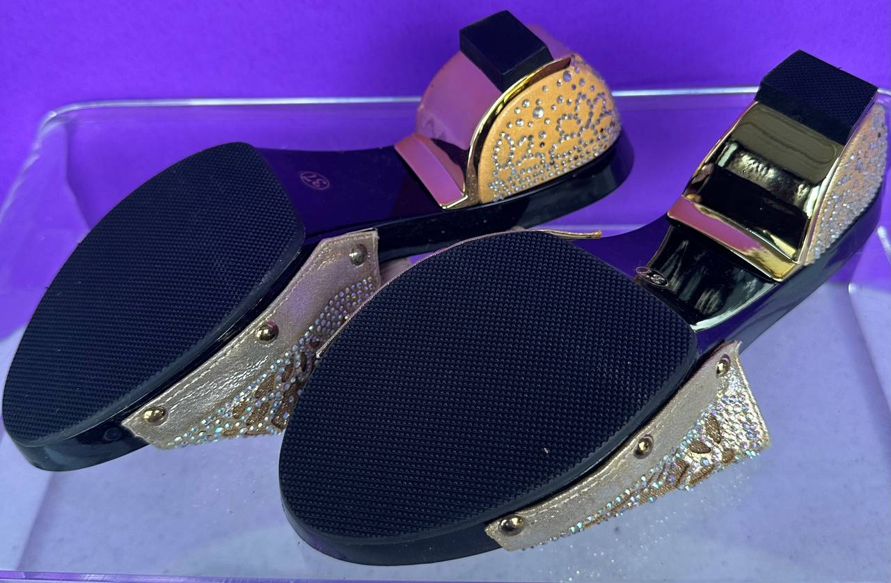 Gold Rhinestone Platform Slide Sandals