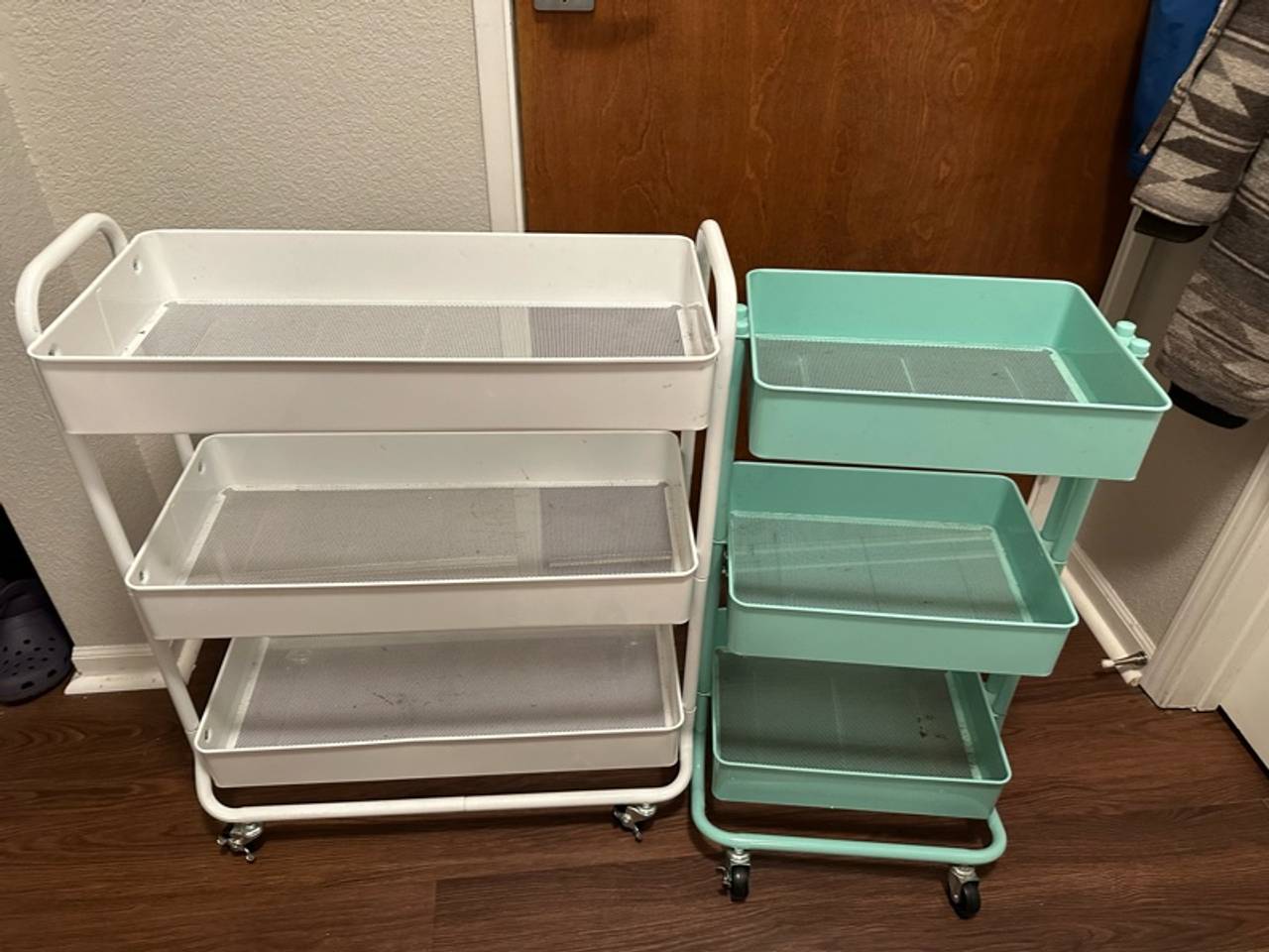 3-Tier Rolling Utility Carts White and Turquoise