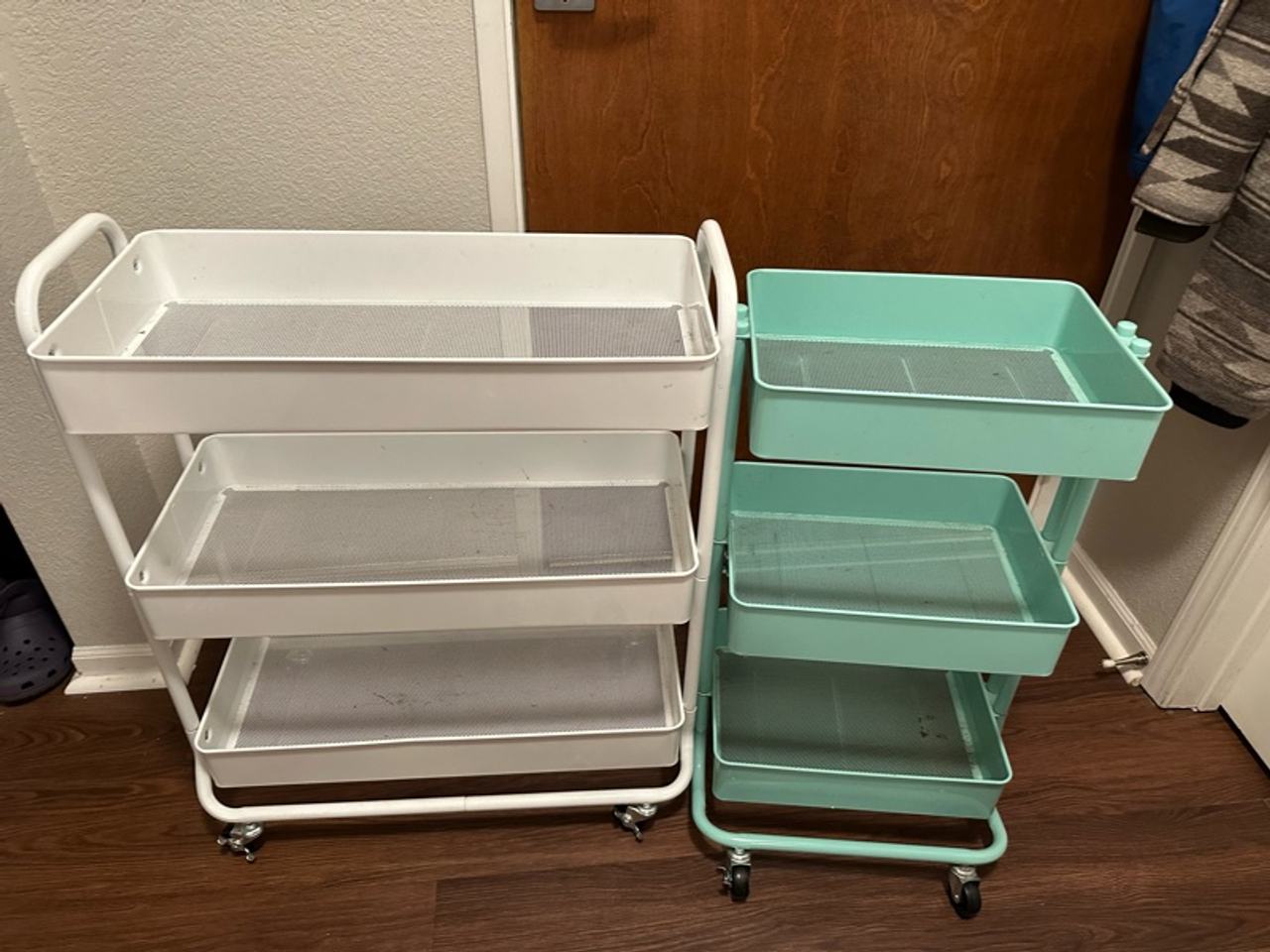 3-Tier Rolling Utility Carts White and Turquoise