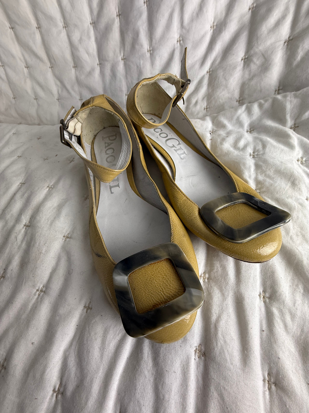 Paco Gil Mustard Yellow Buckle Flats Size 38
