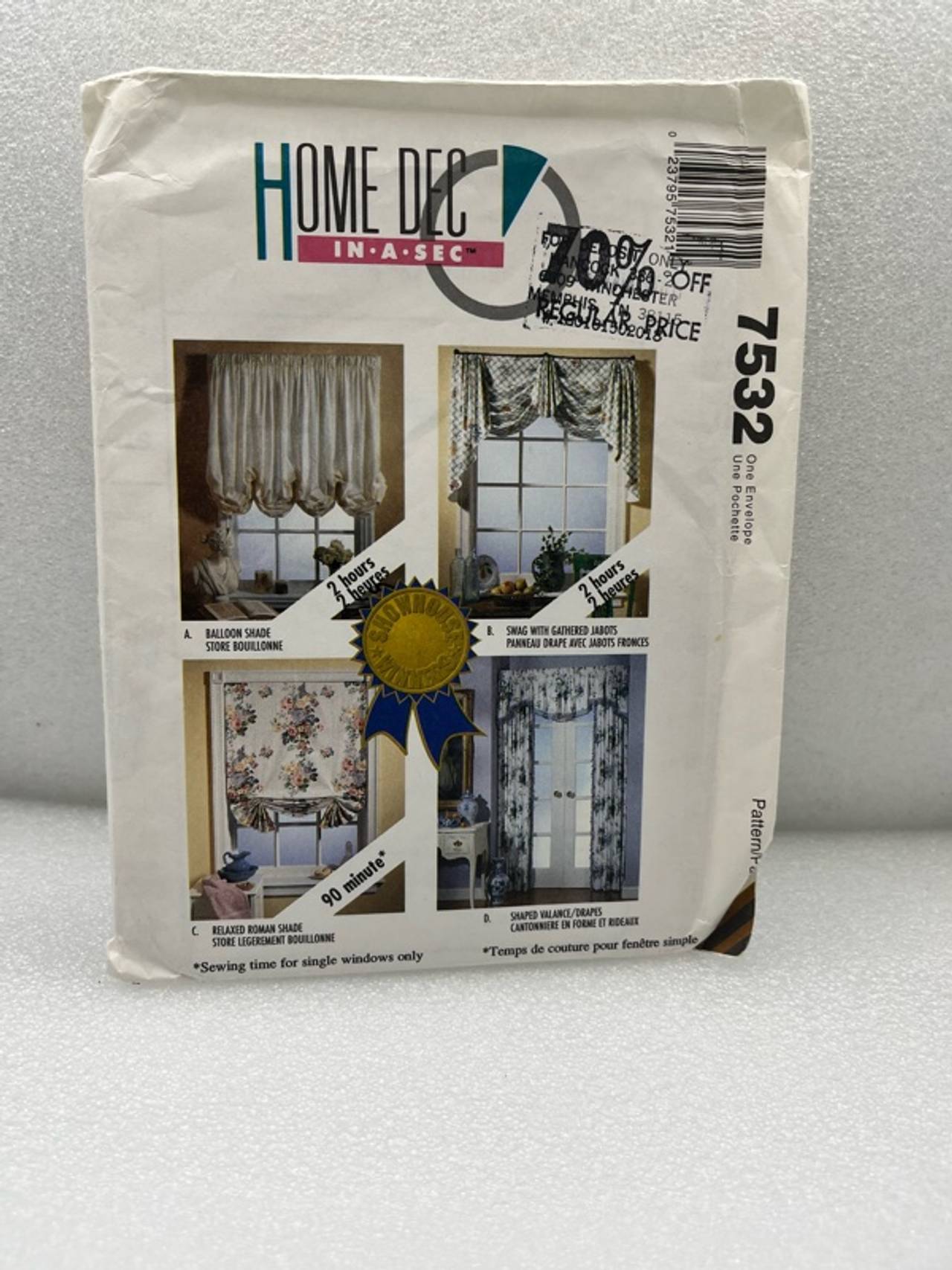 McCall's Home Dec In-a-Sec Window Treatments Sewing Pattern