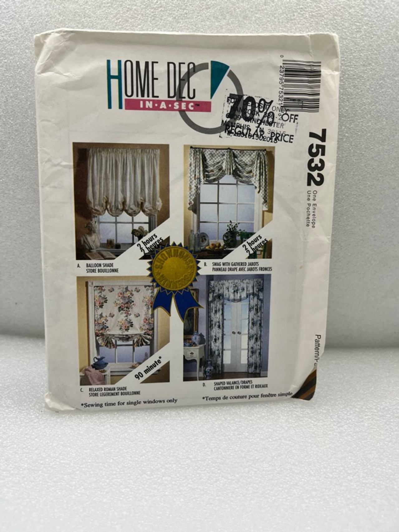 McCall's Home Dec In-a-Sec Window Treatments Sewing Pattern