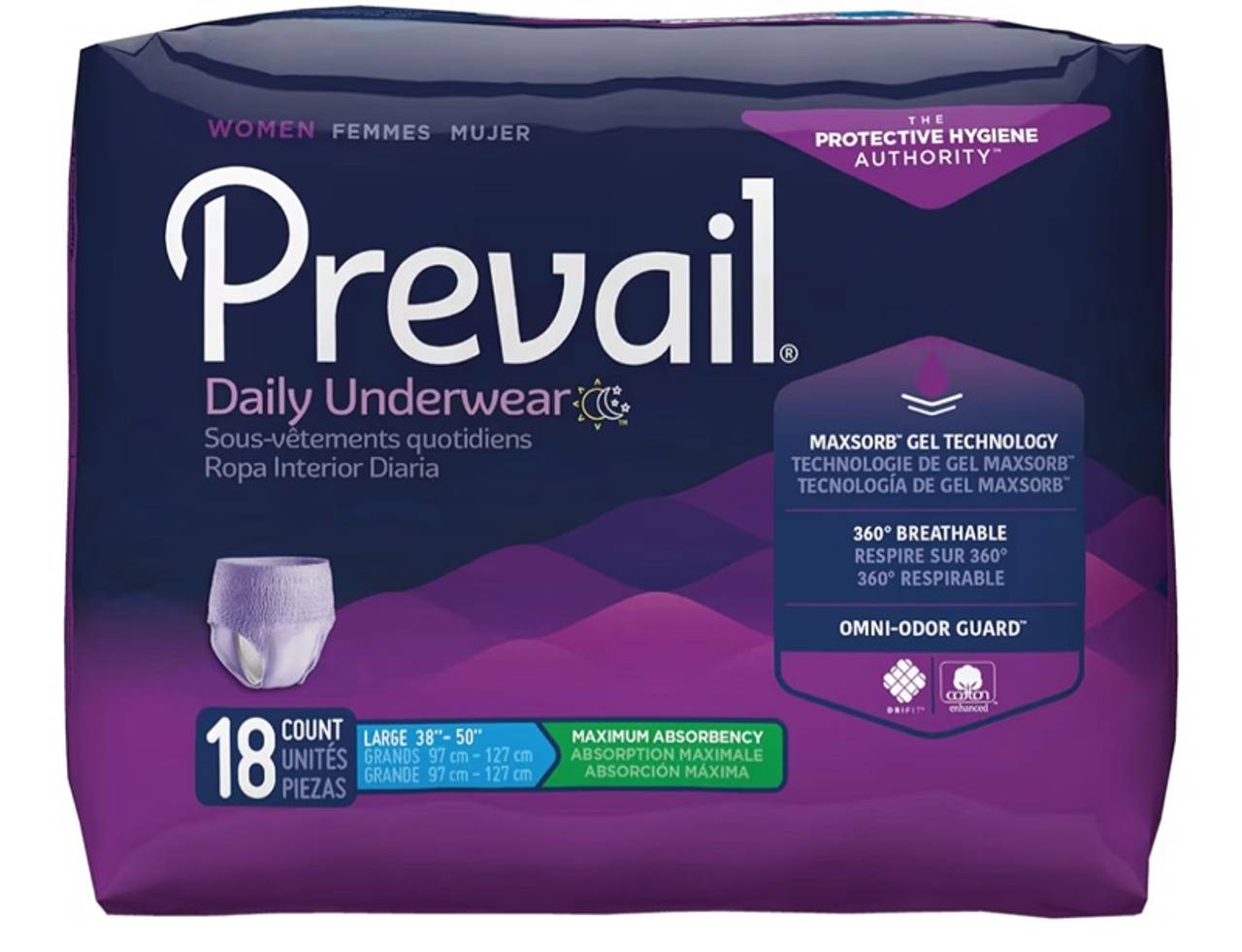 Prevail Maximum Absorbency Incontinence Underwear for Women, Large, 18 Count