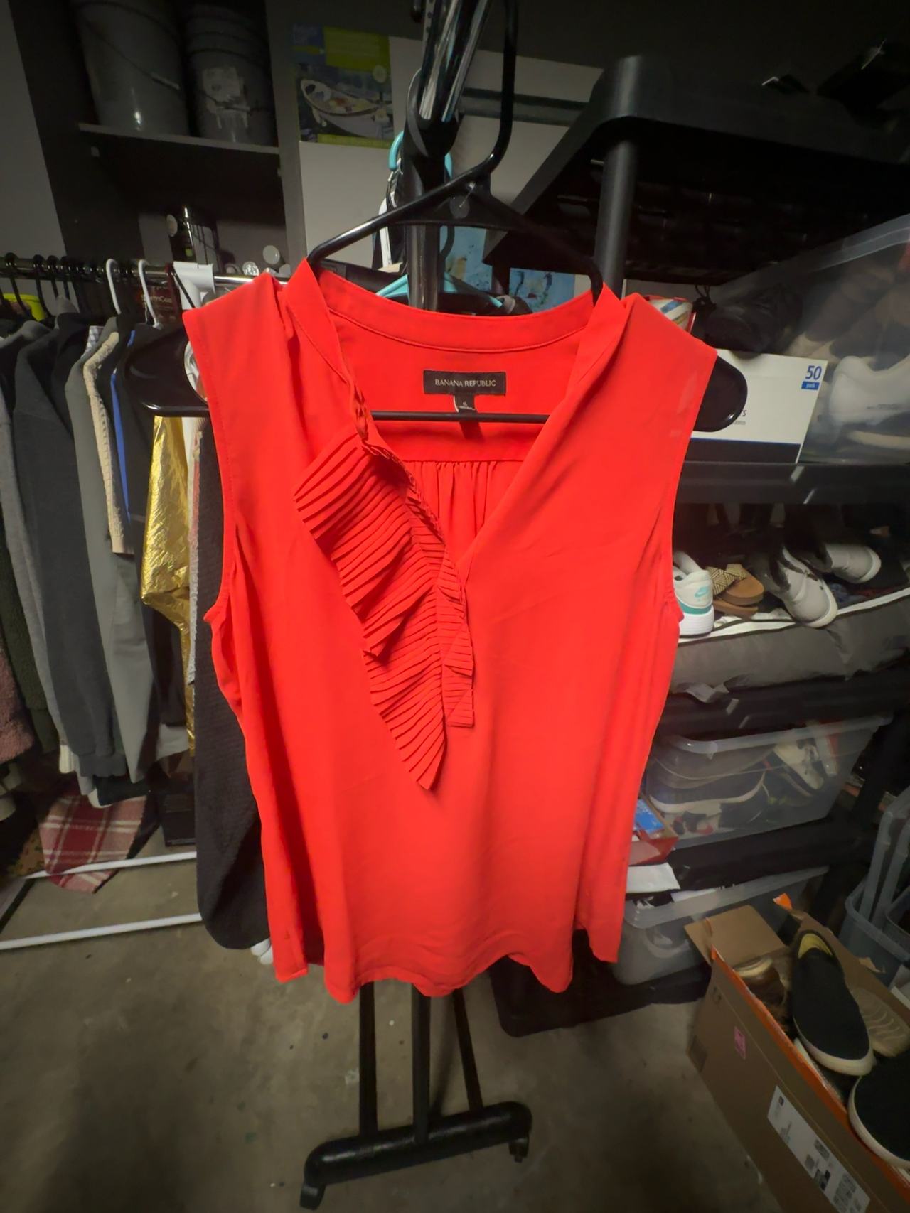 Banana Republic Cami Red Sleeveless Ruffle Top