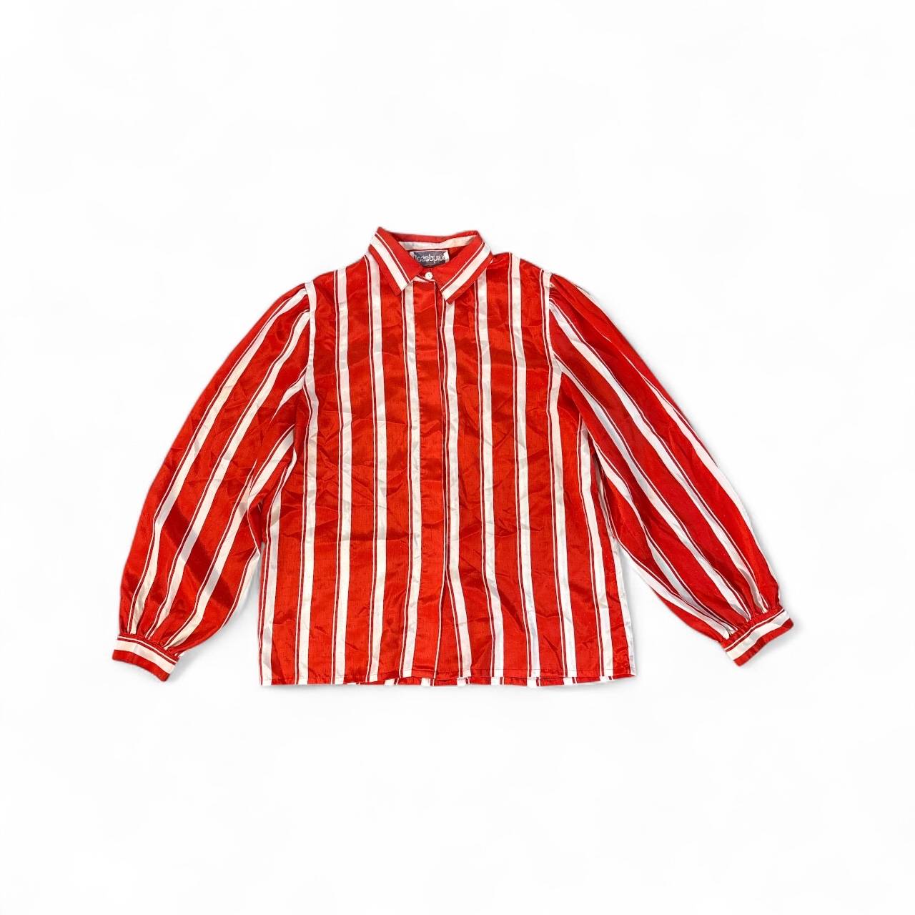 Red and White Striped Button-Up Shirt