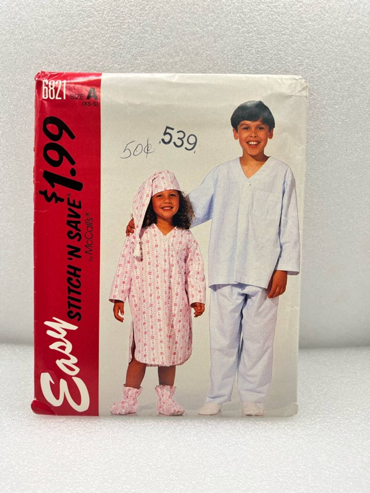 McCall's 2846 Children's Nightshirt Pajama Hat & Booties Sewing Pattern