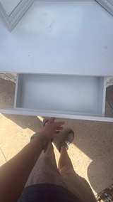 White Wooden Vanity Set with Tri-Fold Mirror and Stool - Image 3