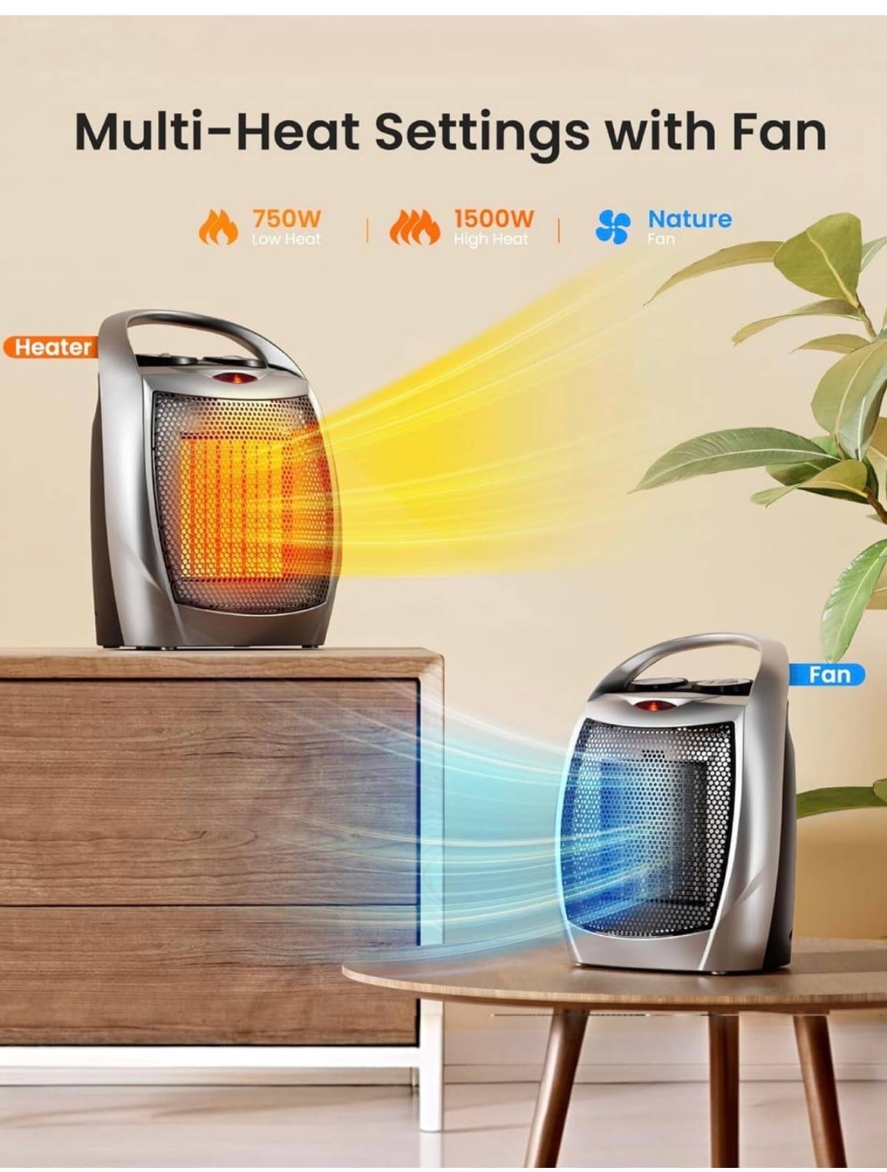 ELECTRICTIC 1500W Portable Ceramic Space Heater