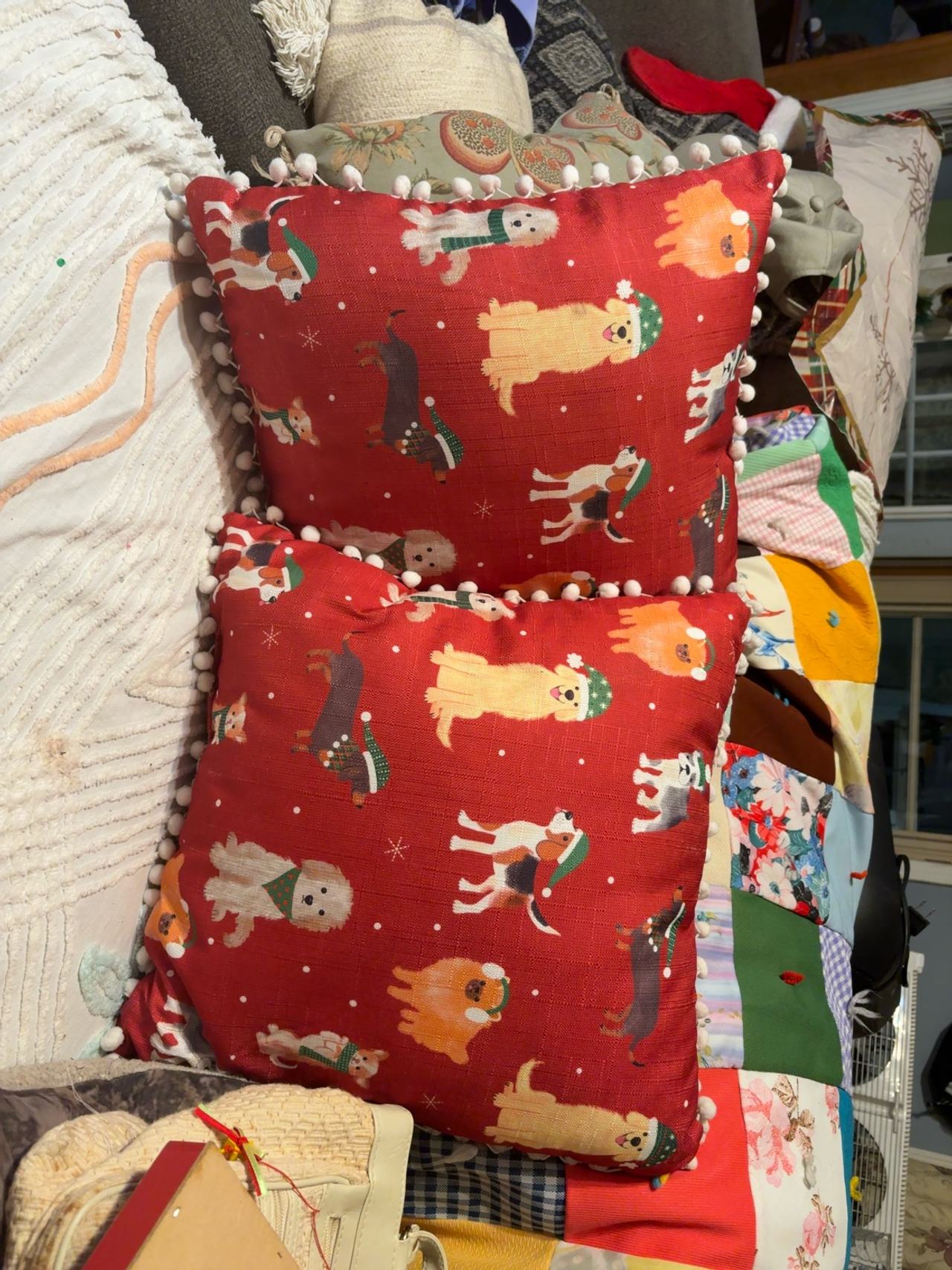 Hampton Bay Summer Dogs Chili Square Throw Pillow