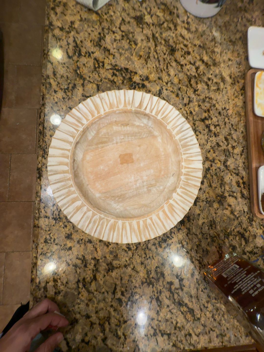 Pier 1 Brown & White Wooden Charger Plate 14-inch