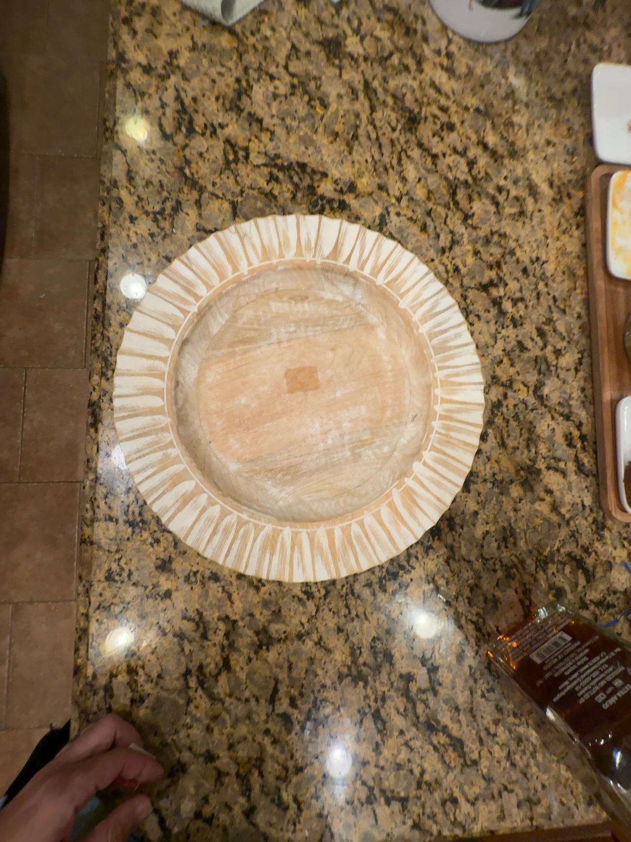 Pier 1 Brown & White Wooden Charger Plate 14-inch