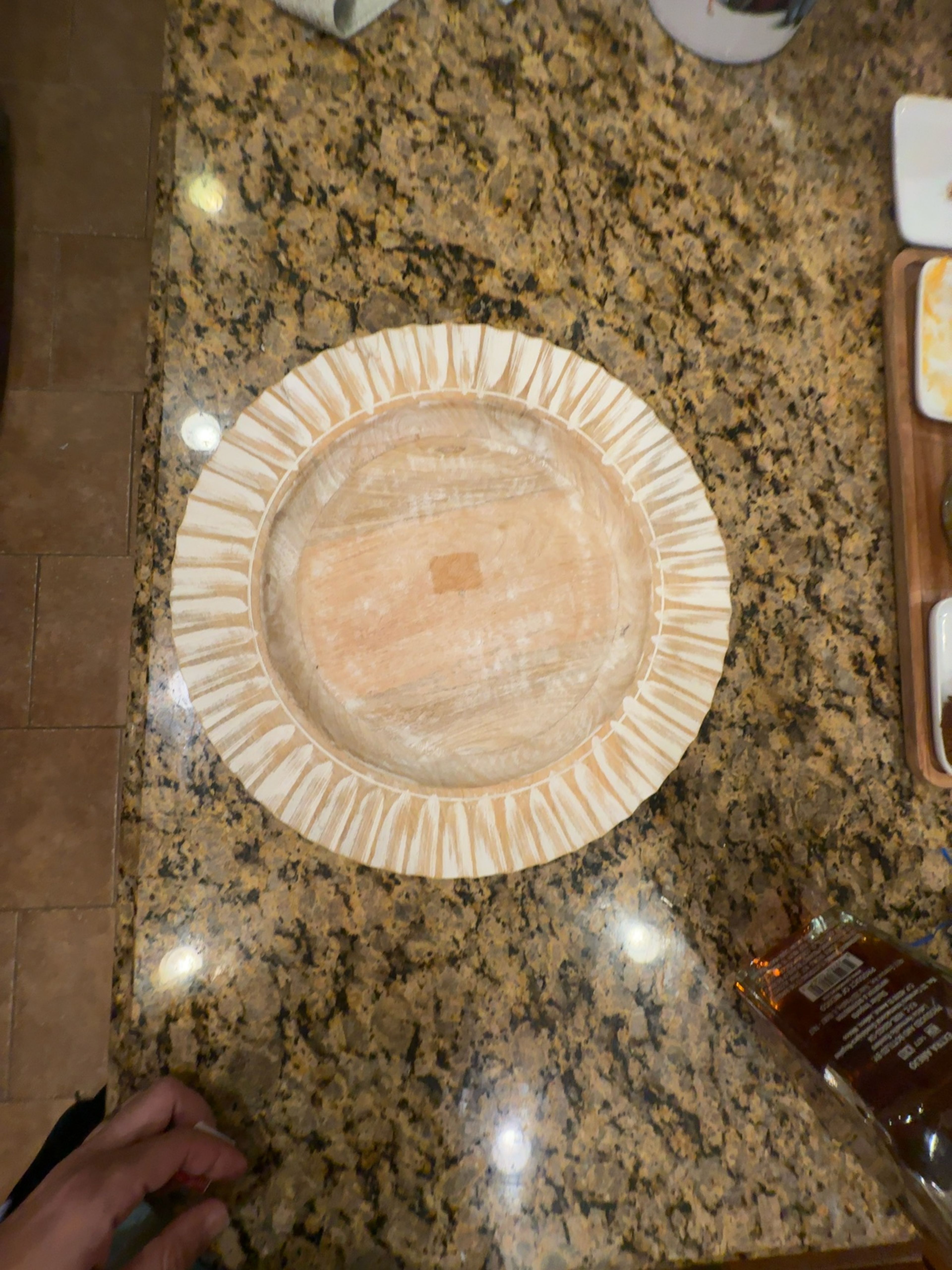 Pier 1 Brown & White Wooden Charger Plate 14-inch