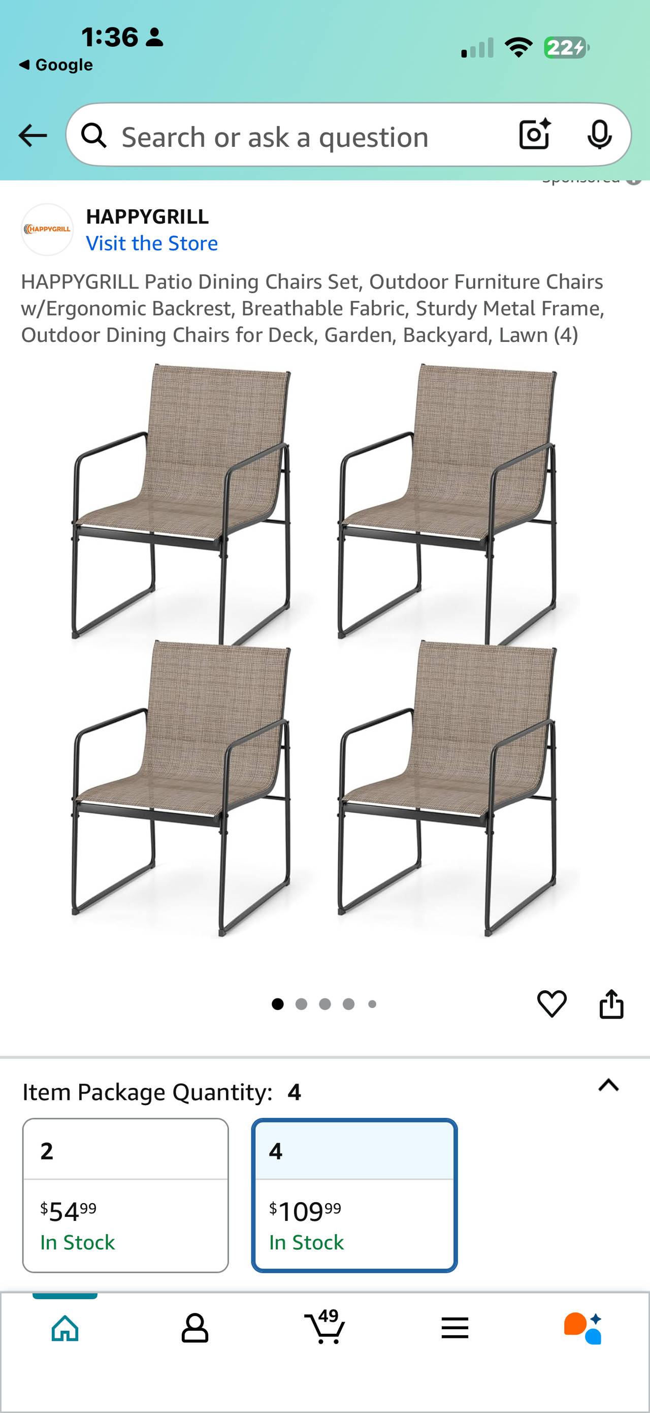 HAPPYGRILL Patio Dining Chairs Set