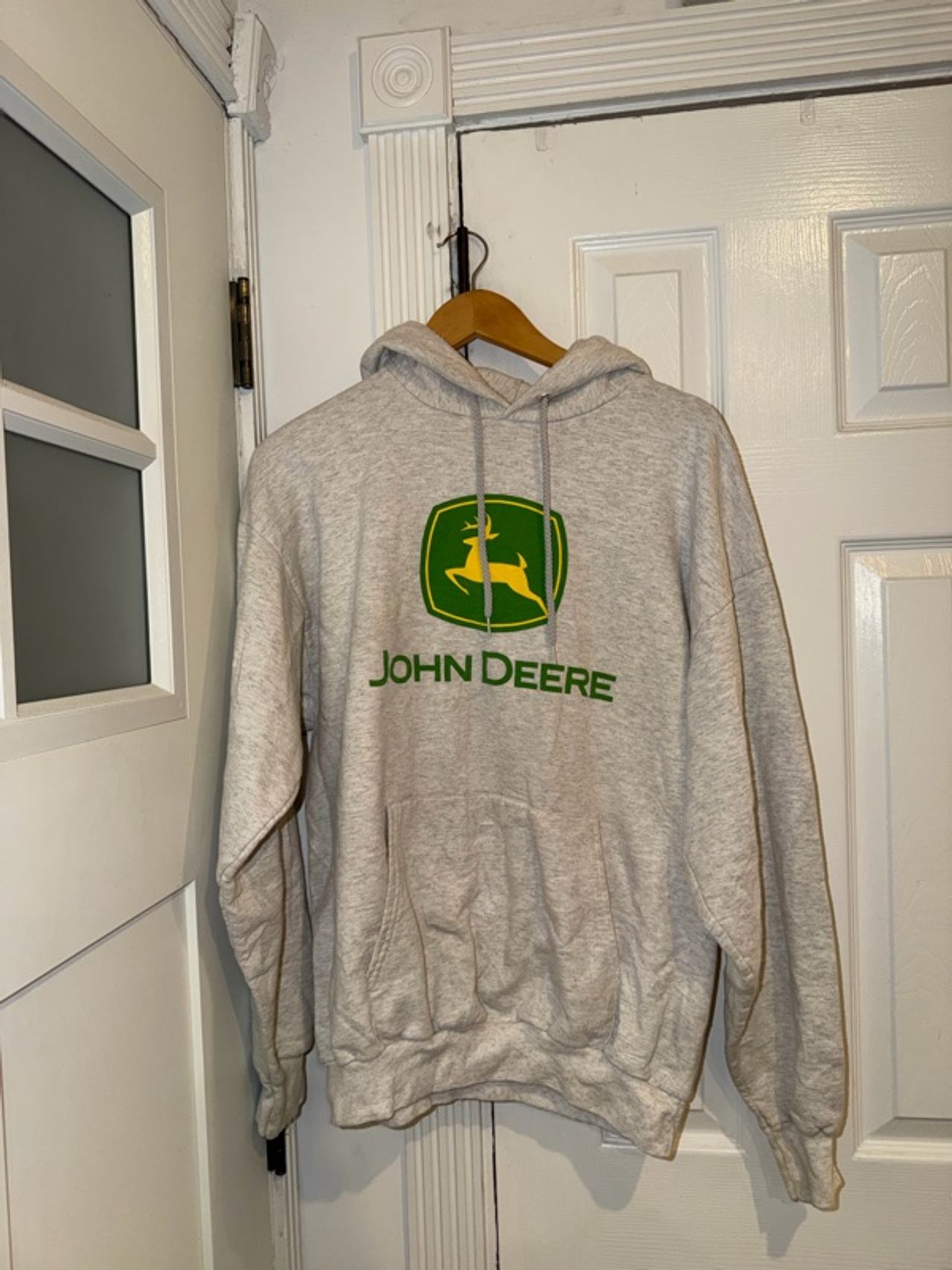John Deere Vintage Gray Logo Hoodie Adult Large L