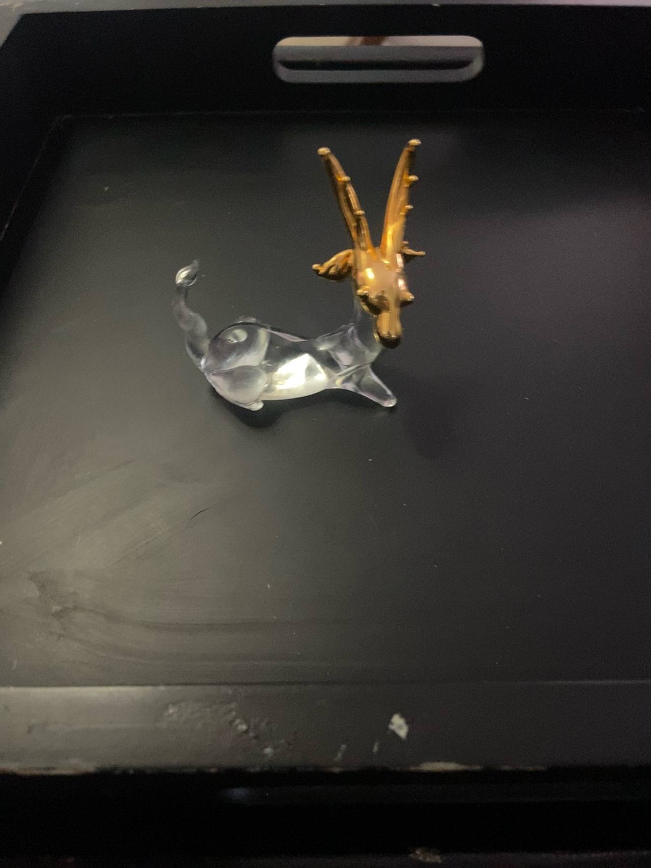 Handblown Glass Reindeer Figurine with Gold Trim