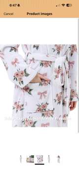 Women's Hooded Fleece Robe with Rose and Bow Print - Image 5